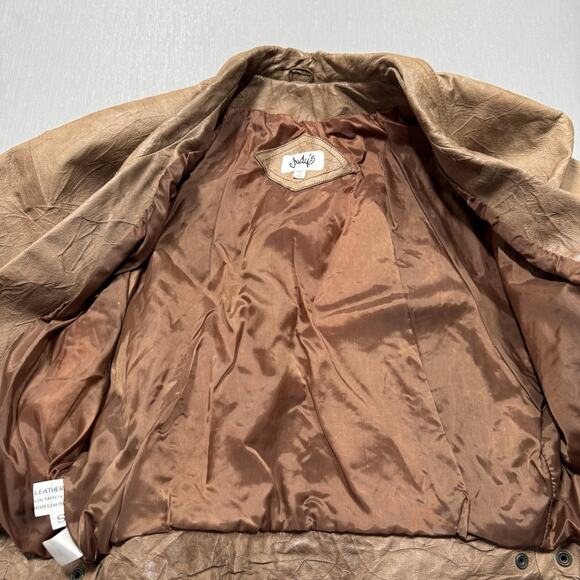 VTG Womens Cropped Distressed Jacket 70s Size S Tan Motorcycle Bomber Dolman - Picture 2 of 14